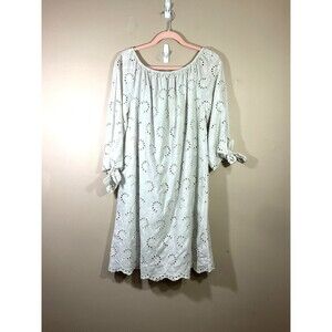Valentina Naldi Off Shoulder Eyelet Dress L Ivory Boho Coastal Coquette NWT